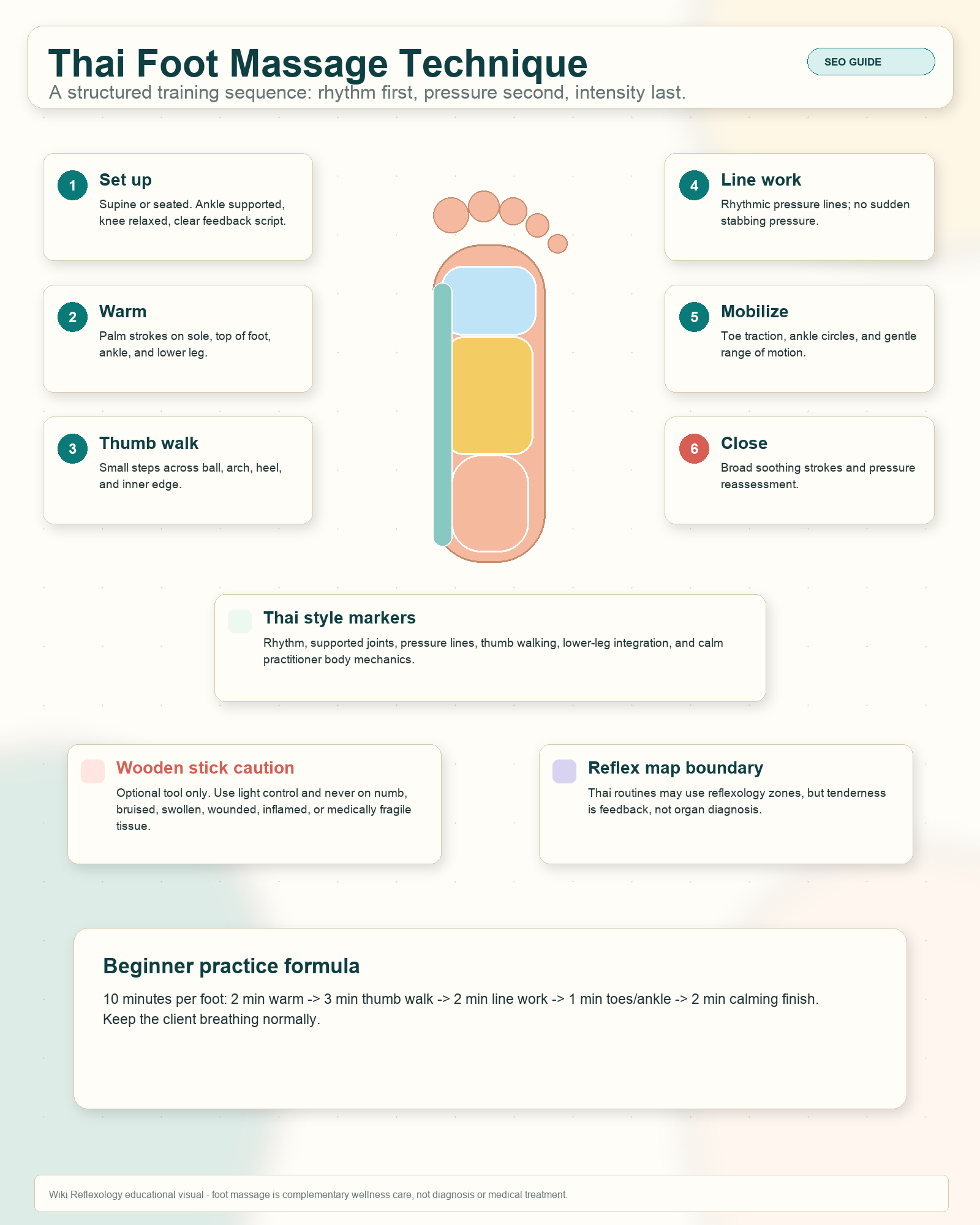 Premium educational reflexology infographic for Thai Foot Massage Technique: Step-by-Step Training Guide.