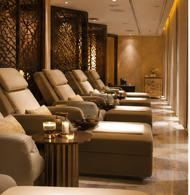 Representative Dubai reflexology centre with luxury mall wellness seating.